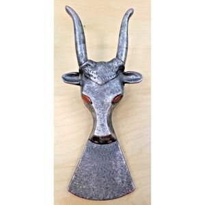 Ricardo Cowboy Boot Jack Remover Cast Aluminum Bull's Head with Horns Red Eyes